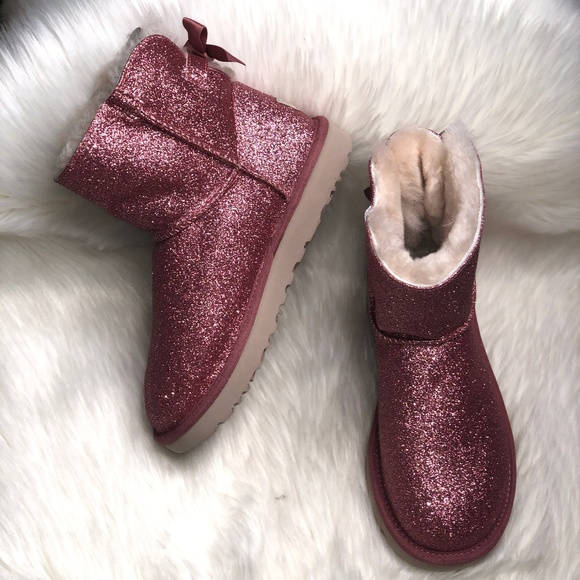 UGG Women's Mini Bailey Bow Sparkle Pink Boot - Picture 2 of 8